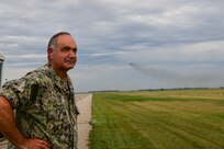 Adm. Charles Richard, United States Strategic Command commander, visits Minot Air Force Base, North Dakota, Aug. 17, 2022. Richard observed the take-off of three B-52H Stratofortresses and met with wing leadership to discuss Minot AFB’s role in USSTRATCOM’s global reach capabilities. (U.S. Air Force photo by Airmen Alysa Knott)