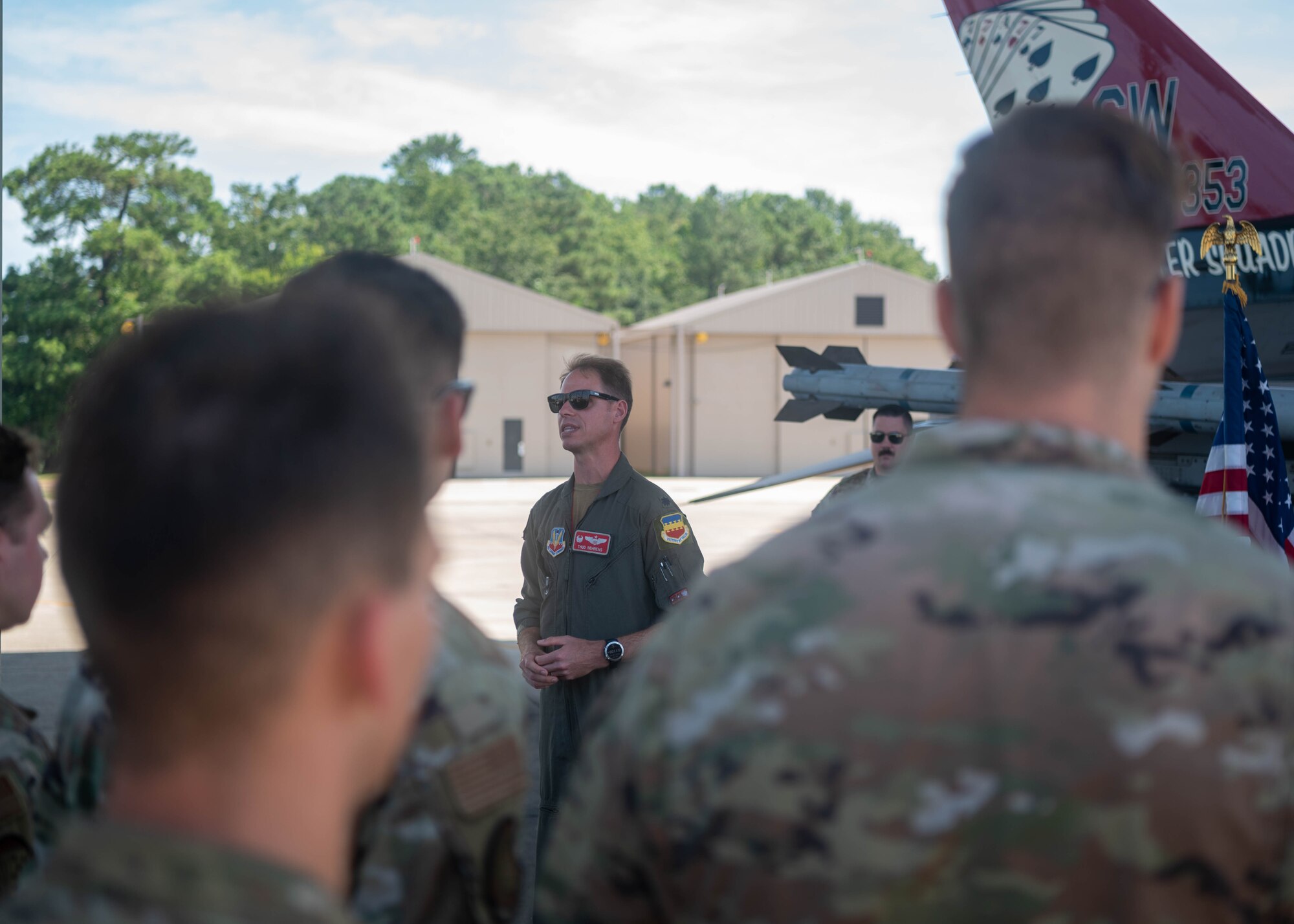 photo of squadron commander giving a speach