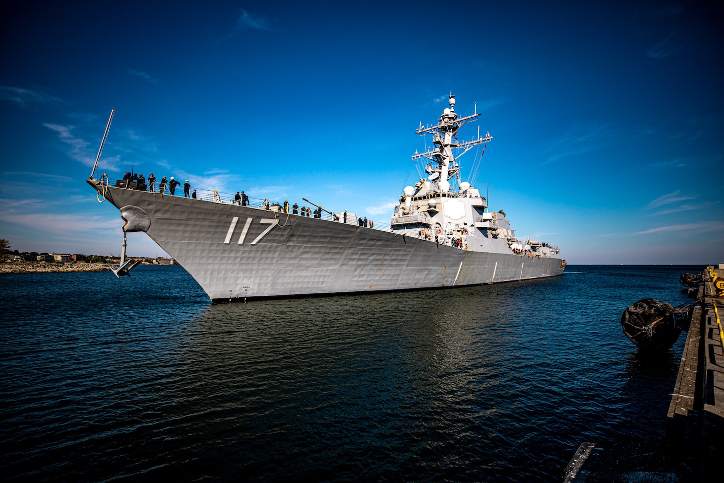 The Arleigh Burke-class guided-missile destroyer USS Paul Ignatius (DDG 117) arrives in Tallinn, Estonia for a scheduled port visit, Aug. 20, 2022.