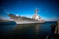 The Arleigh Burke-class guided-missile destroyer USS Paul Ignatius (DDG 117) arrives in Tallinn, Estonia for a scheduled port visit, Aug. 20, 2022.