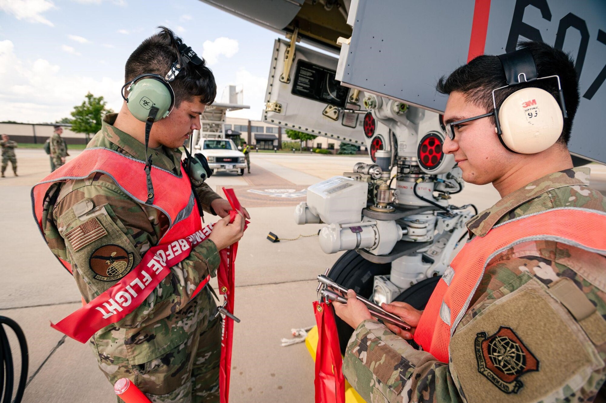 Airmen prepare tags to in-process a KC-46A Pegasus