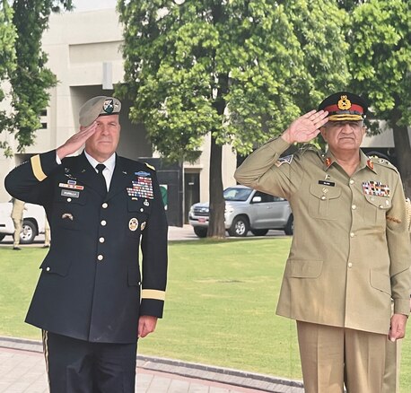 PHOTO: U.S. General Erik Kurilla meets with Pakistan General Qamar Javed Bajwa in Pakistan.