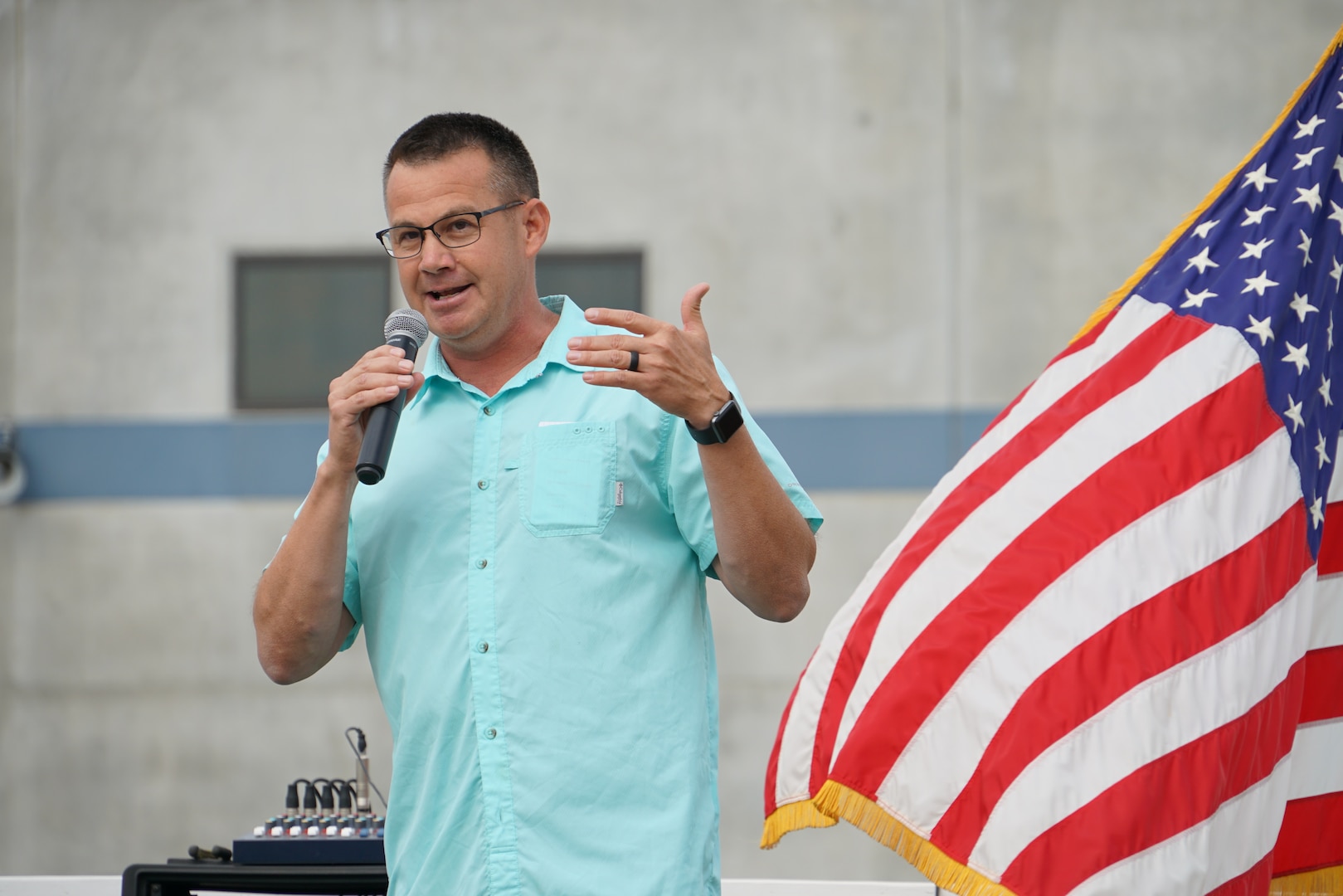Marine Col. Kevin Chunn, the DDJC Commander, gave a speech during an Employee Appreciation Day on Aug 17, 2022