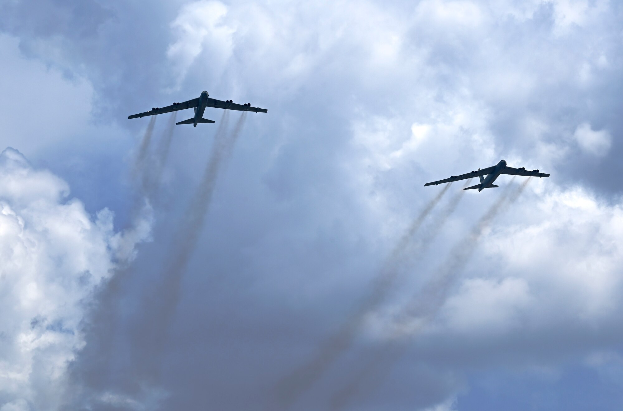 A pair of B-52 Stratofortress bombers from the 69th Bomb Squadron a Minot Air Force Base overflew the National Museum of the U.S. Air Force in Dayton