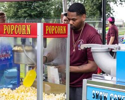 A Soldier serves popcorn