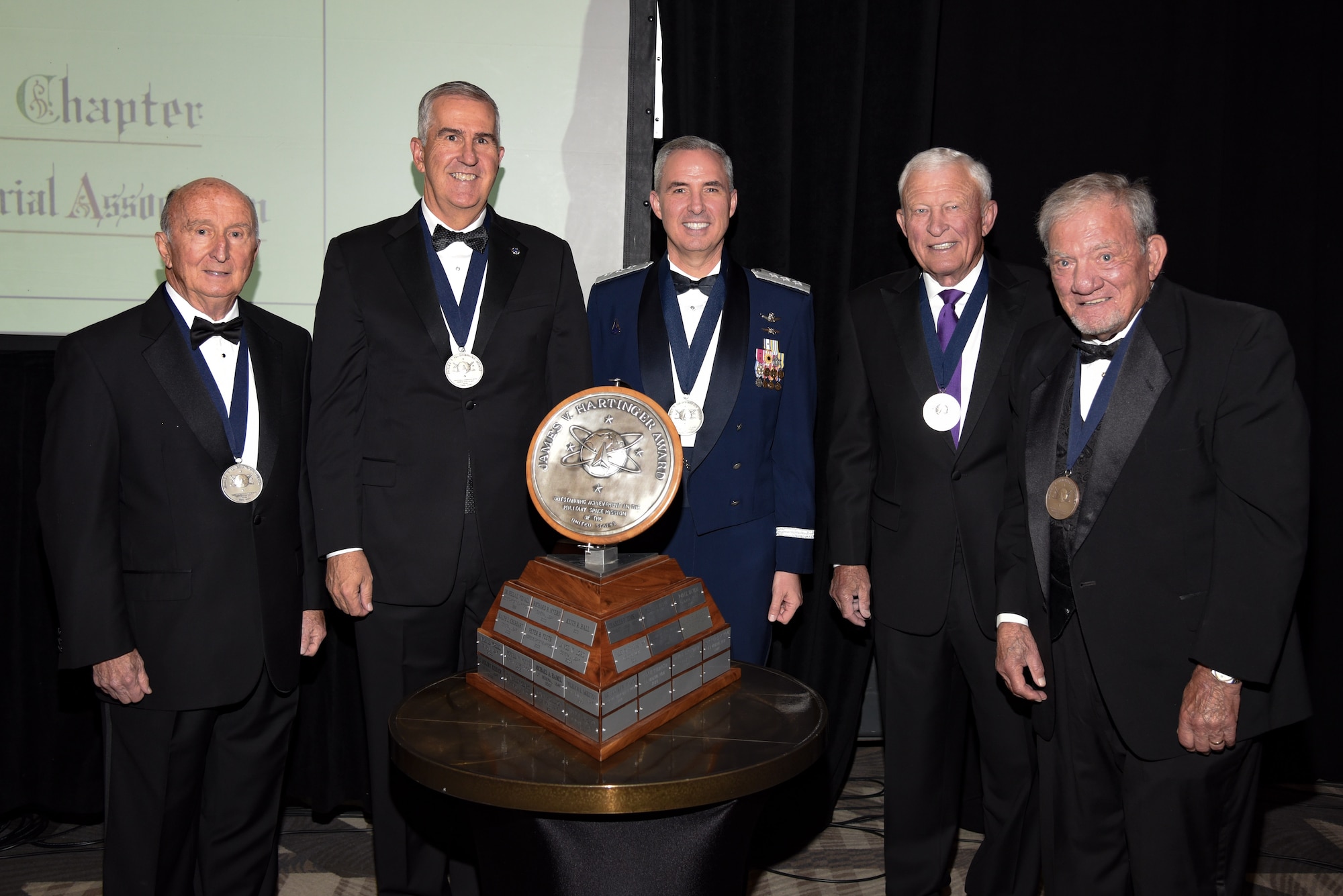 The Rocky Mountain Chapter of National Defense Industrial Association awarded the 2022 General James V. Hartinger Award and the Patriot Award to a Guardian and an Airman from Space Operations Command during the 39th Annual NDIA Ball at the Cheyenne Mountain Resort in Colorado Springs, Colorado, Aug. 19, 2022.