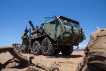 U.S. Marines assigned to Combat Service Support Company, I Marine Expeditionary Force Support Battalion, I MEF Information Group, park a Logistic Vehicle System Replacement during a field exercise at Marine Corps Base Camp Pendleton, Calif., Aug. 8, 2018. Marine Corps Systems Command is collaborating with the Defense Innovation Unit and Marine Corps Combat Development & Integration command to bring cutting-edge electrical vehicle technology to the Corps’ medium and heavy tactical vehicles.  (U.S. Marine Corps photo by Lance Cpl. Dalton S. Swanbeck)