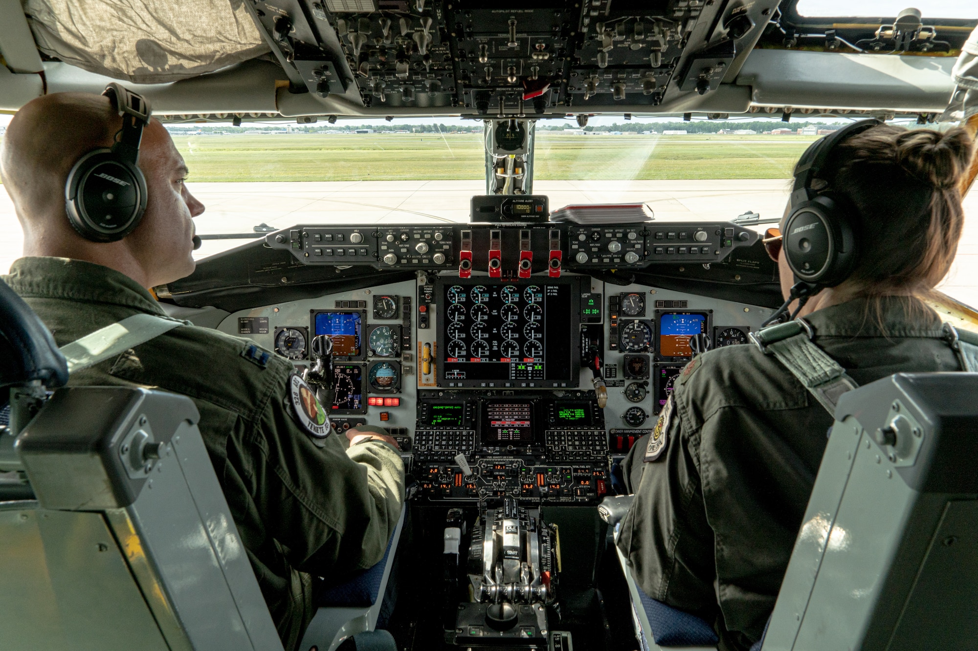 KC-135R Stratotanker pilots taxi to position for takeoff.