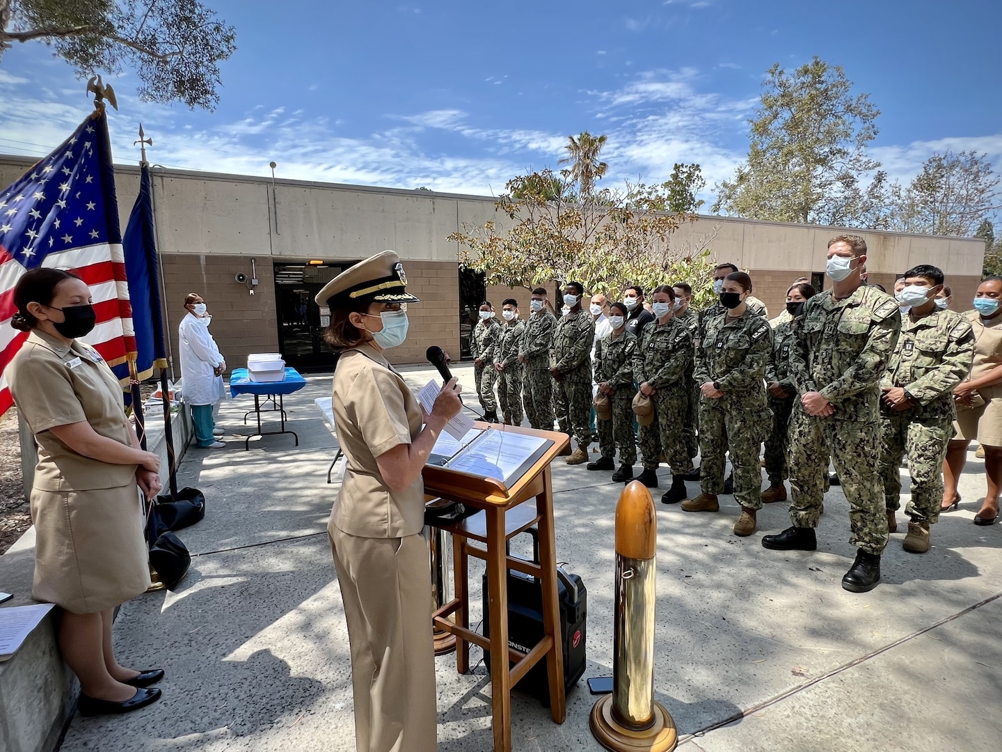 At Naval Base San Diego’s Dental Clinic’s courtyard, dentists, hygienists and staff gathered to celebrate the 110th birthday of the U.S. Navy’s Dental Corps with a cake-cutting ceremony, Aug 22 as Capt. Kim Davis, Navy Medicine Readiness and Training Command (NMRTC)