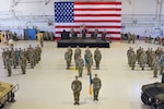 Soldiers with the 100th Missile Defense Brigade stand in formation at Peterson Space Force Base, Colorado Springs, Colorado, July 21, 2022.