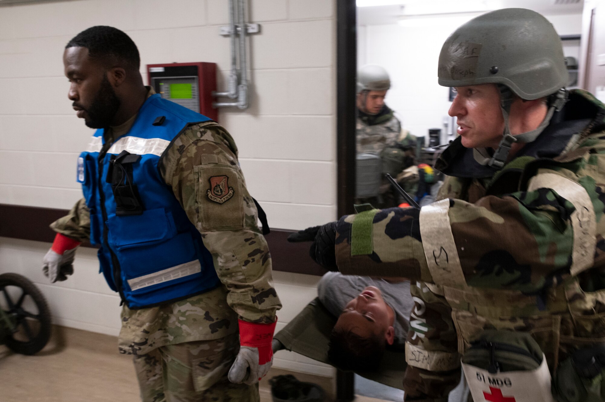 Staff Sgt. Ashlee Griffin, 51st Medical Group Airman, reports activity during a post attack reconnaissance (PAR) team sweep as part of a base-wide training event at Osan Air Base