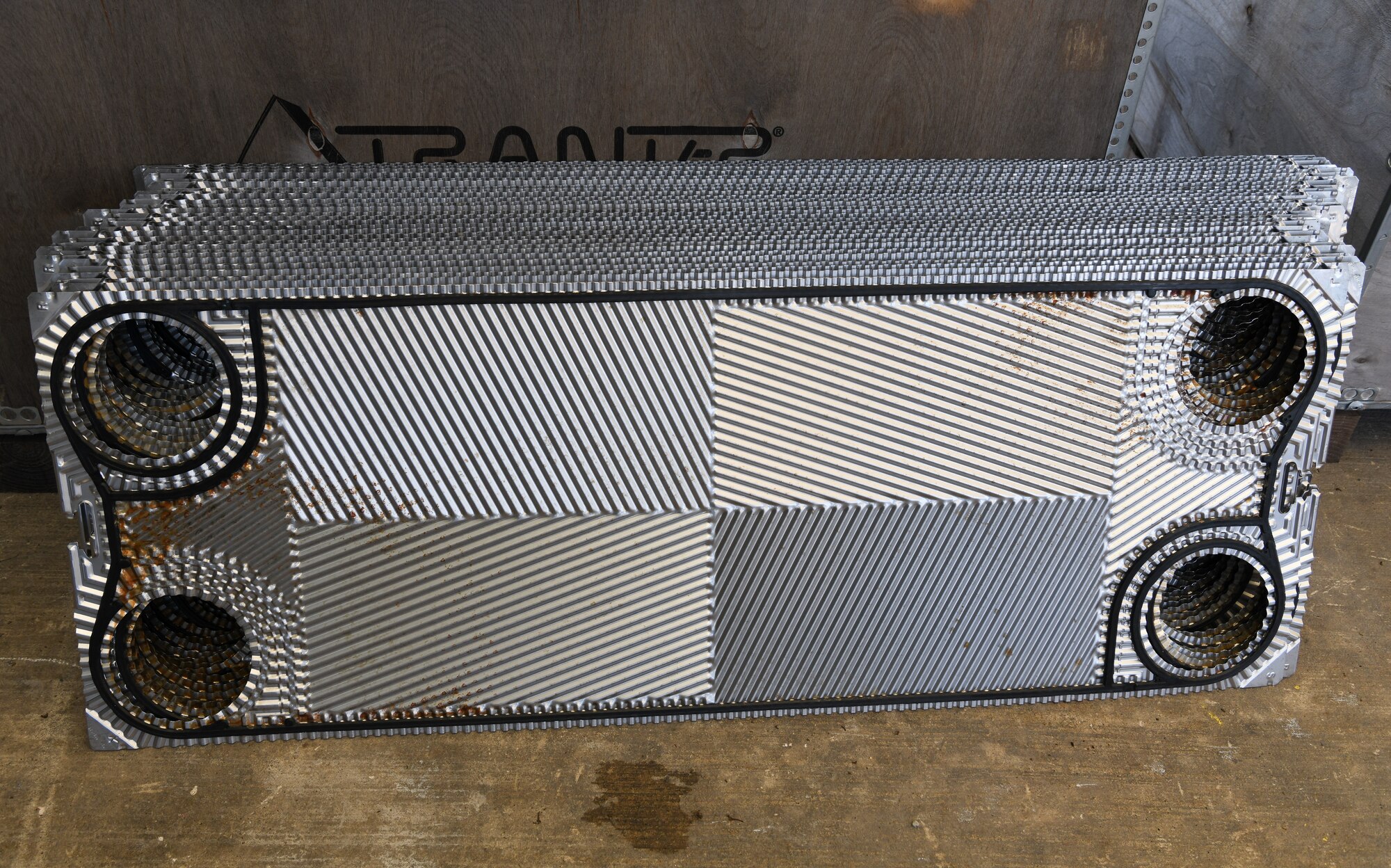 Panels with ridges leaning against a box