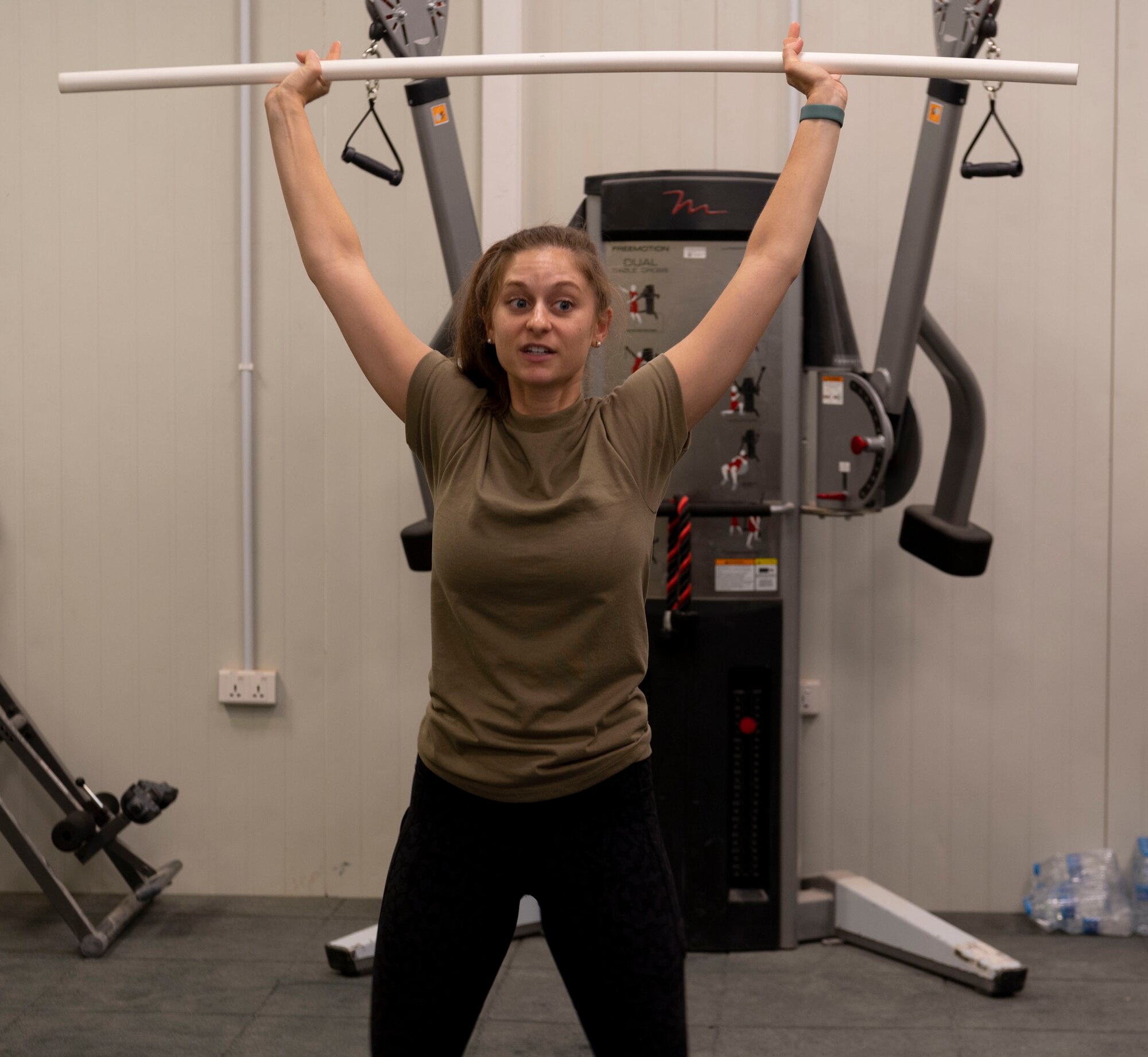 Major Kristen Stanford, 332d Expeditionary Medical Squadron, Human Performance Flight Commander, explains rehabilitation and exercise treatment for injured Airmen.