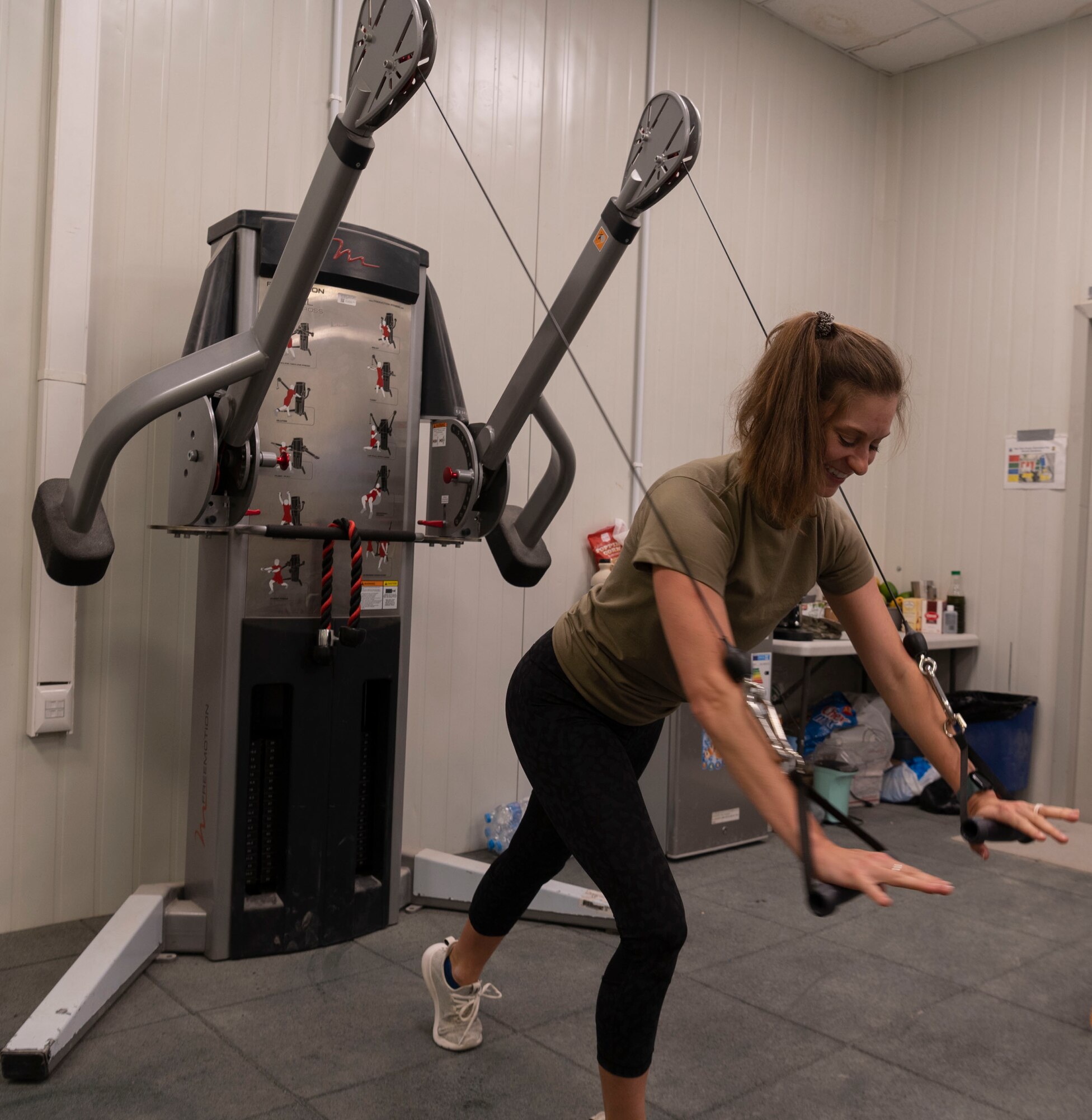 Major Kristen Stanford, 332d Expeditionary Medical Squadron, Human Performance Flight Commander, explains rehabilitation and exercise treatment for injured Airmen.