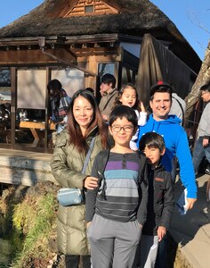 James Anderson, the Logistics Readiness Center Benelux traffic manager at SHAPE, Belgium, his wife, and their three children pose for a photo while traveling in Japan. Moving from Okinawa, Japan, after 16 years of living there and navigating the differences in culture and ways of life in Belgium has been tricky for him and his family but also interesting and fun, he said. “We had to really hit the ground running when we arrived, but Belgium has been good to me and my family,” Anderson said. (Courtesy photo)