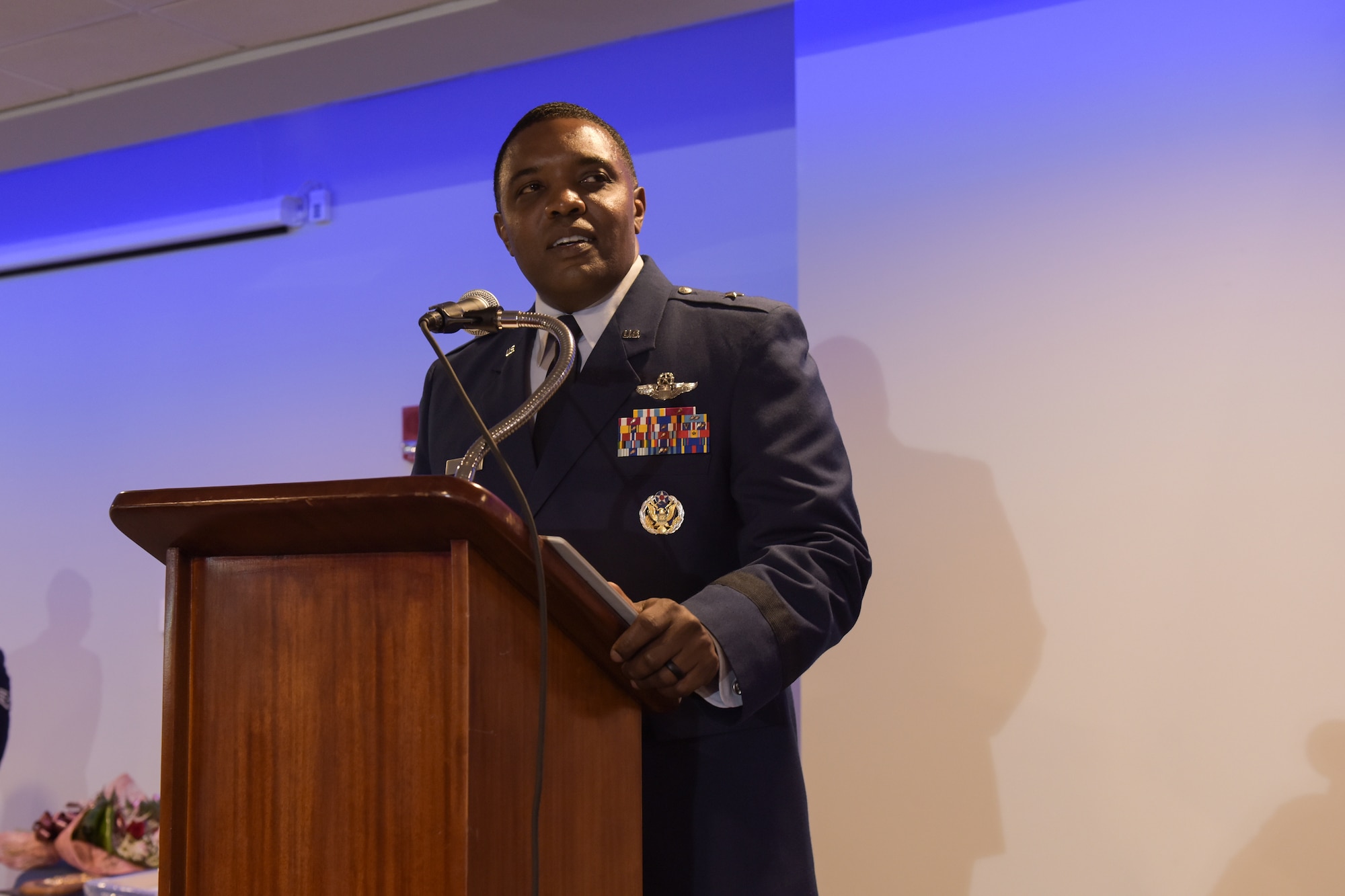 Gen. Jones gives a speech at a podium