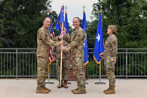 Pictured from left to right is Lt. Gen. John Healy, commander of Air Force Reserve Command and Chief of the Air Force Reserve, Col. Christopher Zidek, commander of the Force Generation Center, Brig. Gen. Stacey Scarisbrick, Director of Logistics, Engineering and Force Protection.
