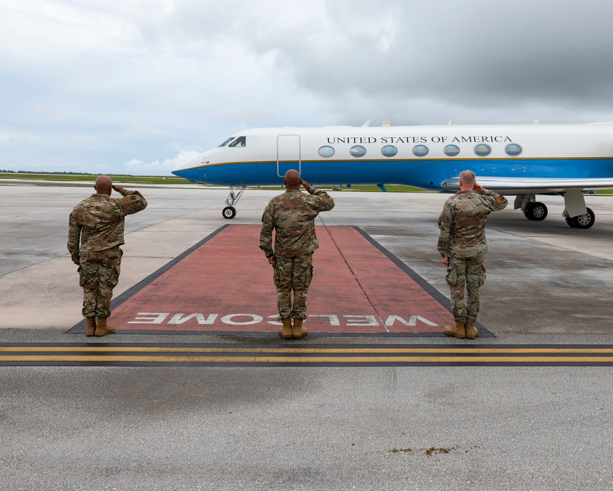 Secretary of the Air Force Frank Kendall arrives at Andersen Air Force Base, Guam, Aug. 19, 2022.