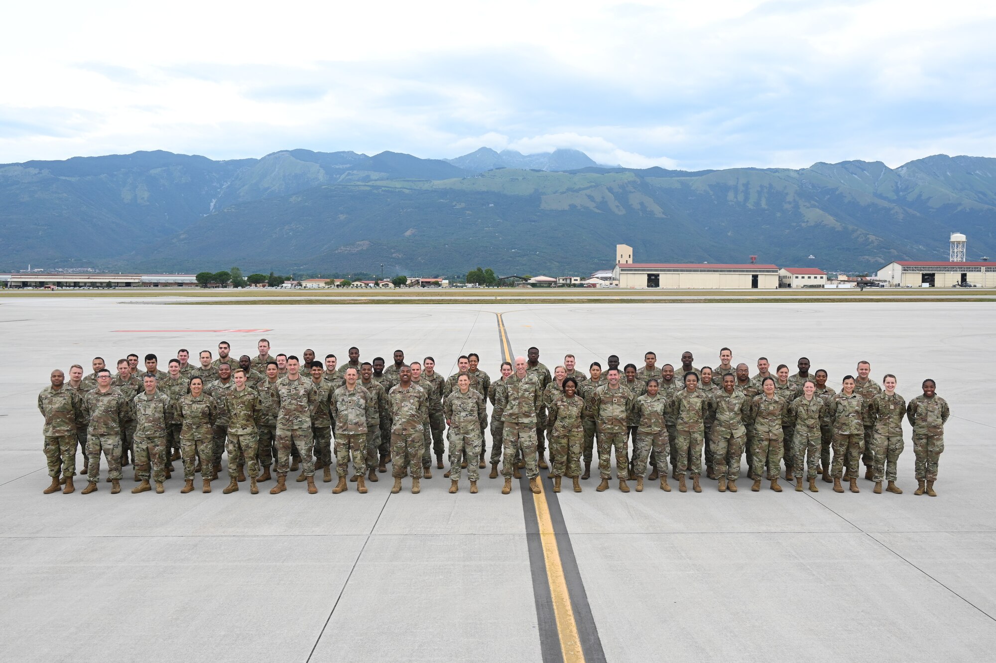 Members of the 175th Wing, Maryland Air National Guard, pose for a group photograph during annual training at Aviano Air Base, Italy, July 28, 2022.