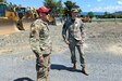 Maj. Mantas Kazakevičius (right), Lithuanian Armed Forces liaison officer to the Pennsylvania National Guard, met with Pennsylvania Air National Guard engineers and senior leaders Aug. 24, 2022, at Fort Indiantown Gap, Pa.