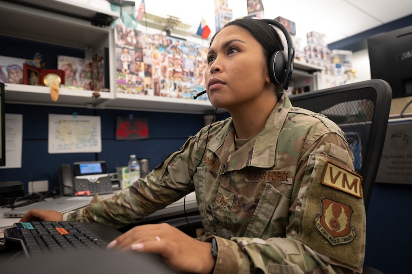 U.S. Air Force Tech. Sgt. Jennifer Gloria “JT” Thomas, 441st Vehicle Support Chain Operations Squadron, noncommissioned officer in charge of vehicle disposition and lease management, analyzes an online vehicle request package at Joint Base Langley-Eustis, Virginia.