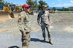 Maj. Mantas Kazakevičius, right, Lithuanian Armed Forces liaison officer to the Pennsylvania National Guard, met with Pennsylvania Air National Guard engineers and senior leaders Aug. 24, 2022, at Fort Indiantown Gap, Pa. The Pennsylvania Guard and Lithuania have been partners under the Department of Defense National Guard Bureau State Partnership Program since 1993.