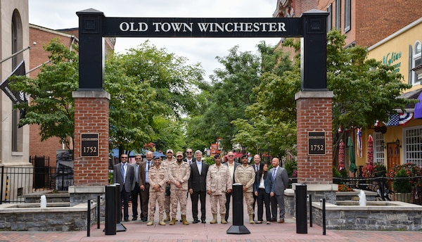The Kuwait Ministry of Defense and Middle East District teams in Old Town Winchester during the KMOD’s recent Program Management Review in Winchester, Va., at the U.S. Army Corps of Engineers headquarters there.