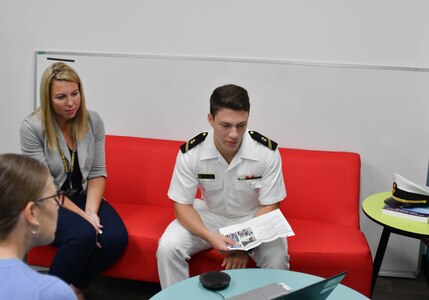 IMAGE: Midshipman Ryan Hogg provides a virtual out brief describing his various activities at Naval Surface Warfare Center Dahlgren Division (NSWCDD) during his three-week internship with NSWCDD.