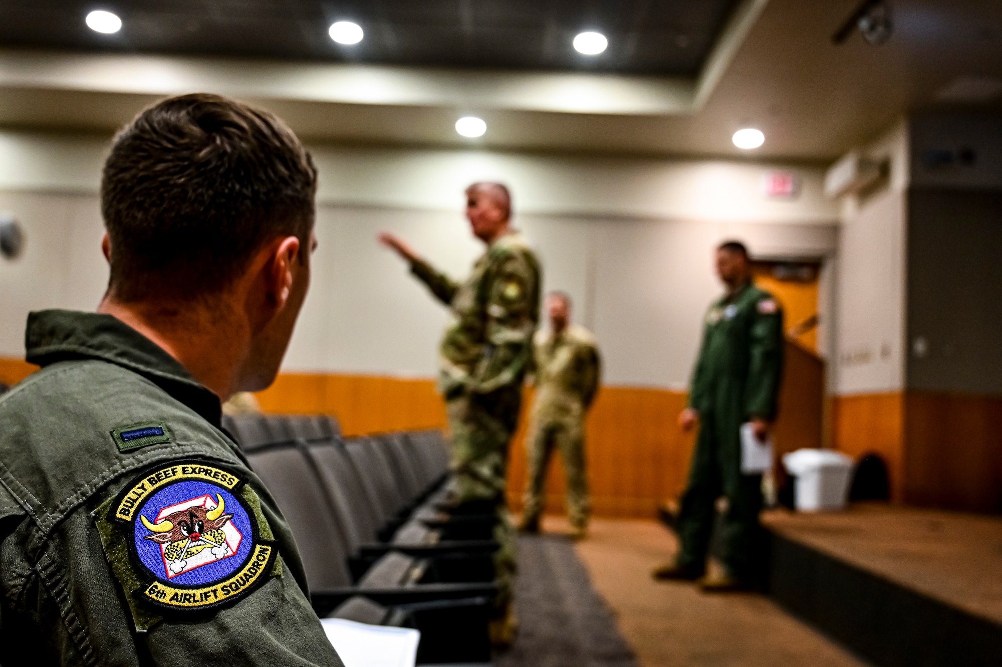U.S. Air Force Maj. Gen. Albert Miller, Aircrew Task Force director, addresses pilots assigned to the 305th Air Mobility Wing at Joint Base McGuire-Dix-Lakehurst, N.J. on Aug. 25, 2022. Miller has amplified community outreach to aircrew members in the field through increased site visits. These visits provide a chance to have meaningful discussions with all aircrew members to capture operational, quality of life, and quality of service concerns to inform policy decisions.