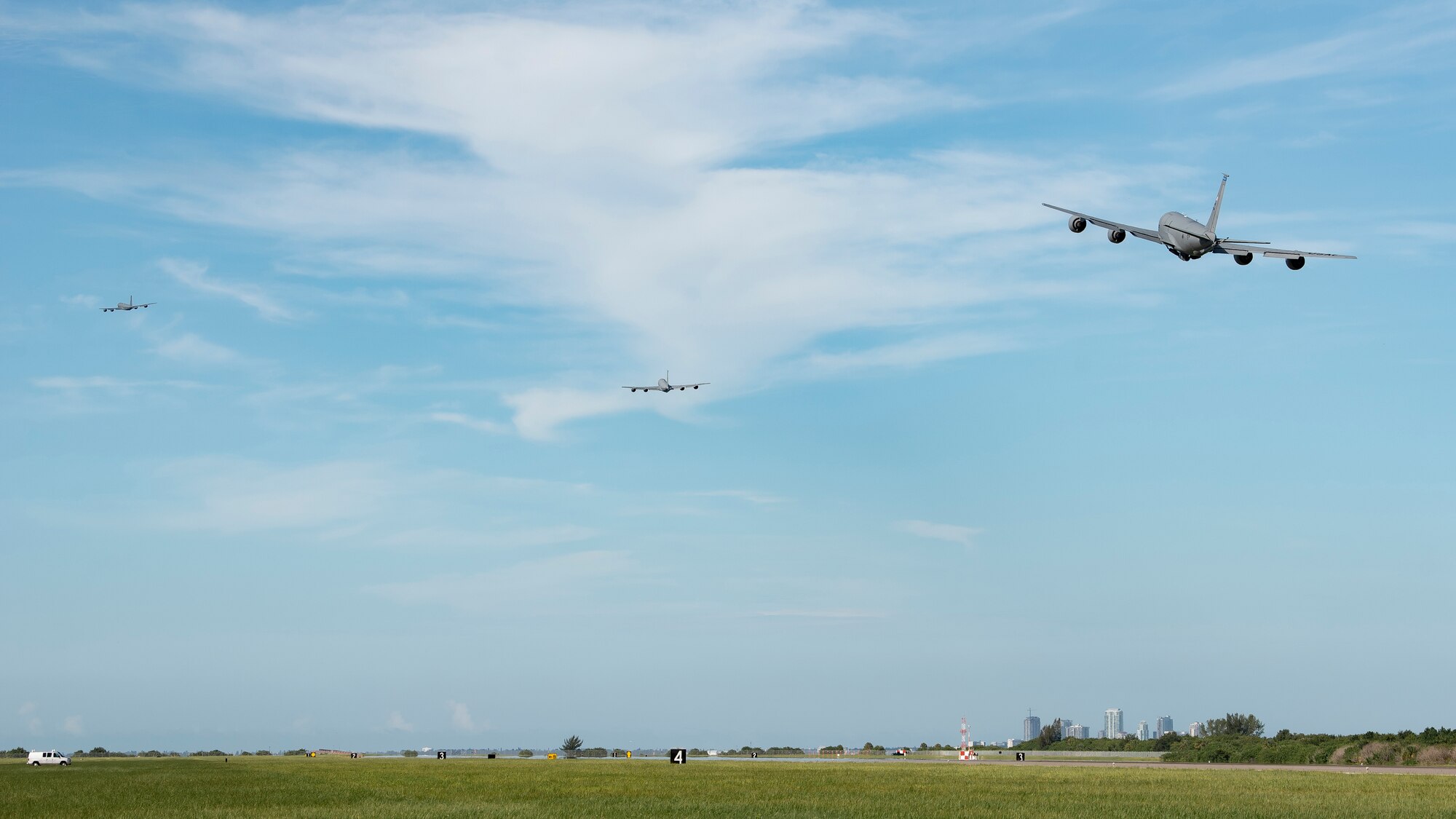 U.S. Air Force KC-135 Stratotanker aircraft assigned to the 6th Air Refueling Wing, take off from MacDill Air Force Base, Florida, Aug. 22, 2022.