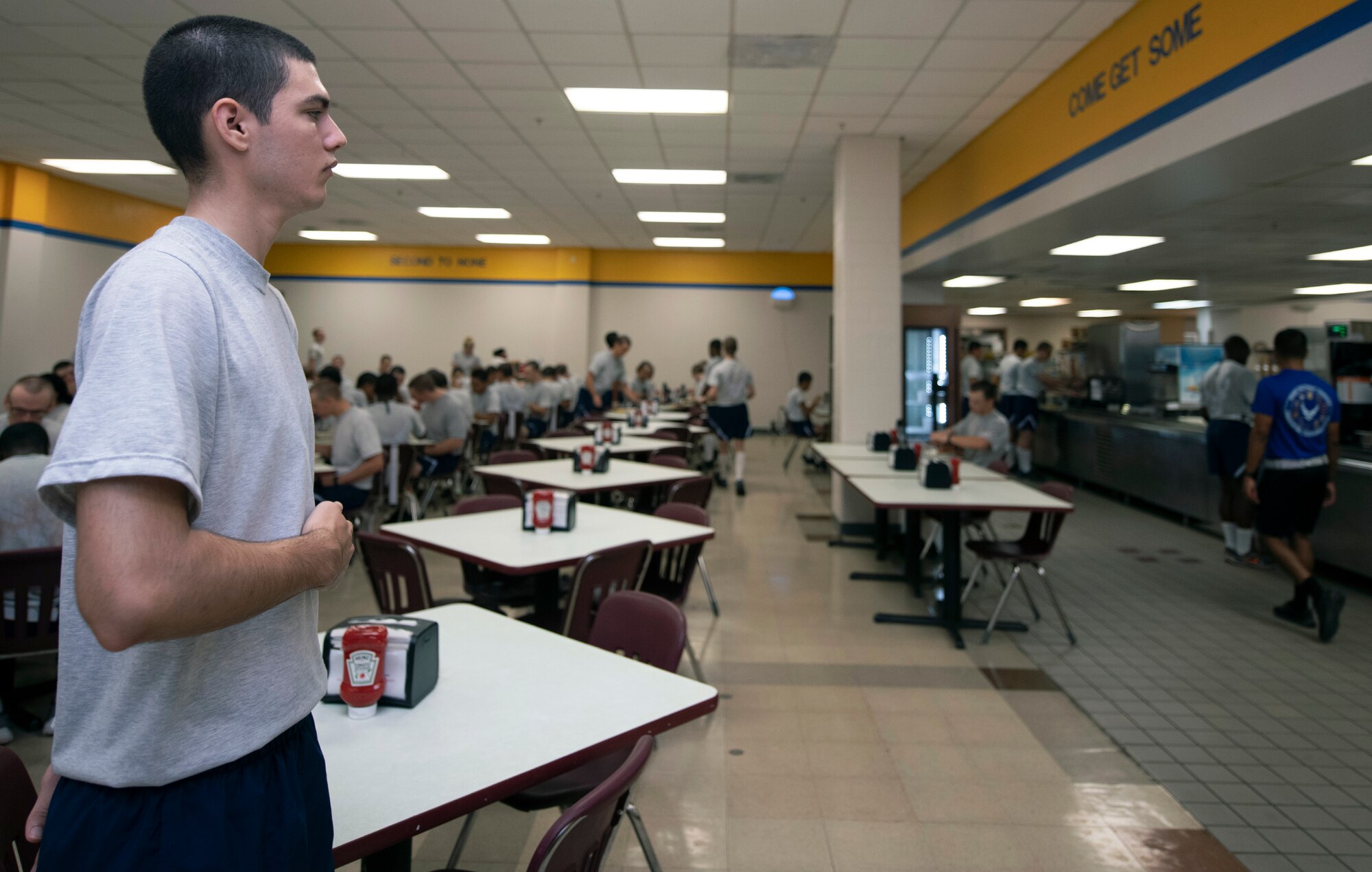 Air Force basic trainees get in their morning routines