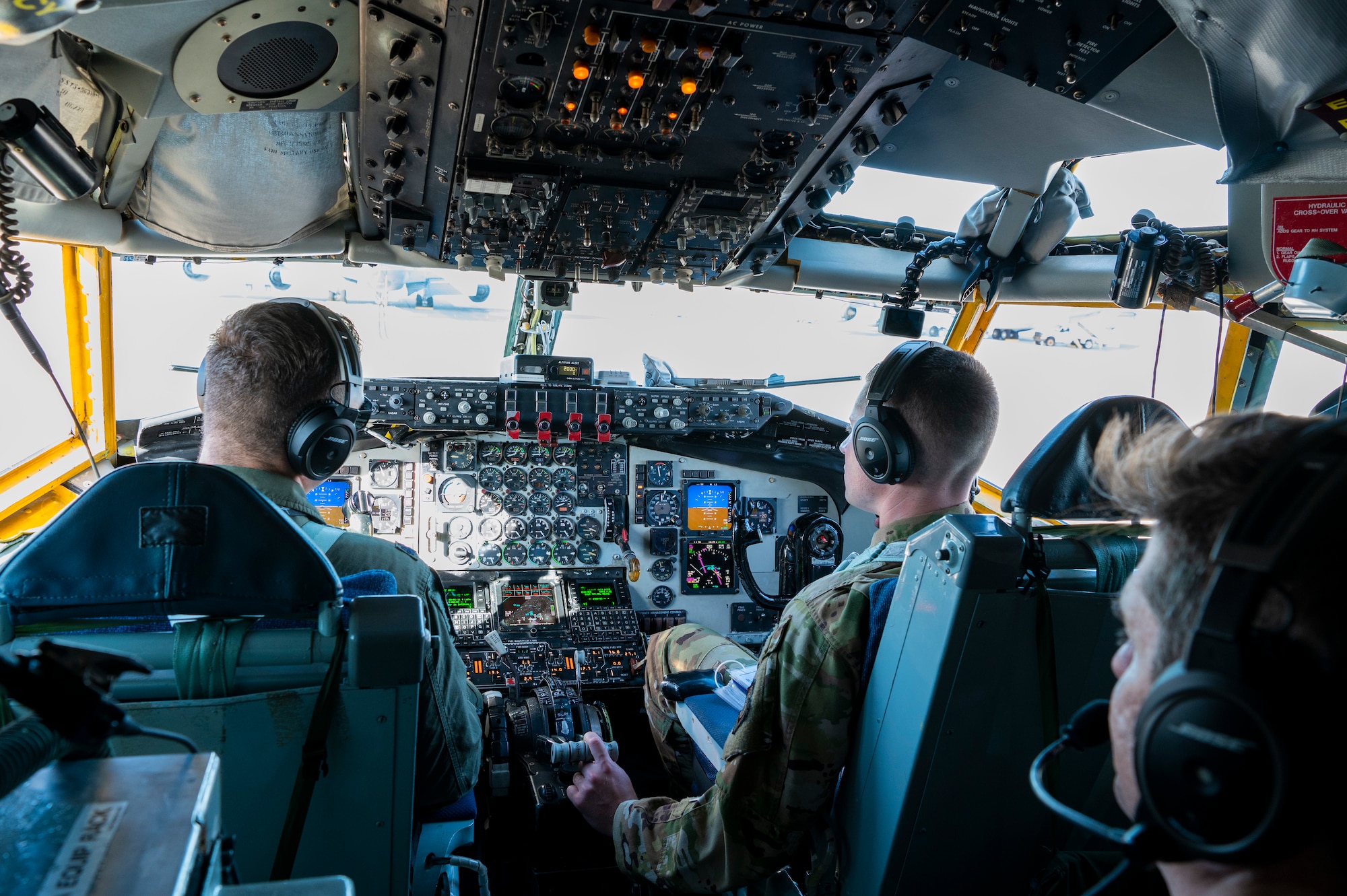 Aircrew members 91st Air Refueling Squadron conduct pre-flight checks before taking off from MacDill Air Force Base, Florida, Aug. 22, 2022.