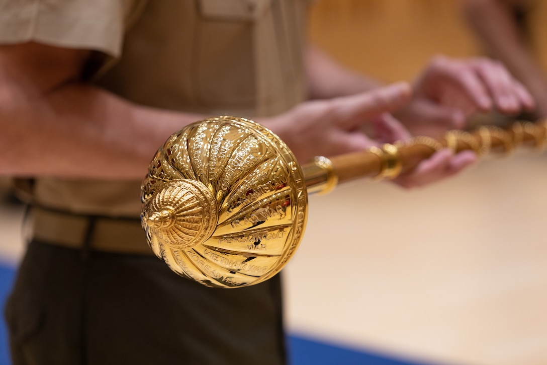 On May 16, 2022, a pair of new maces manufactured by Dalman and Narborough Regimental Mace Company were delivered from Birmingham, England, to the United States Marine Band in Washington, D.C. A small presentation ceremony was held in John Philip Sousa Band Hall at Marine Barracks Washington. Drum Major Master Gunnery Sgt. Duane King, Director Col. Jason K. Fettig and Tommy Dalman each gave remarks, and guests had the chance to examine the maces close up.