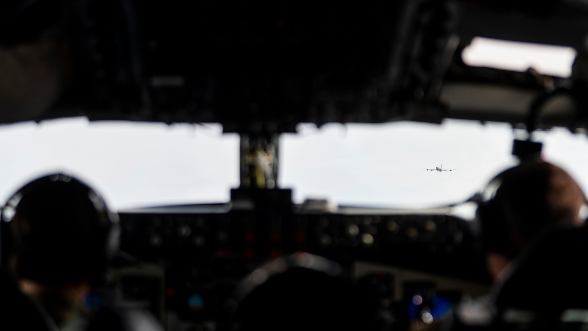 KC-135 Stratotanker pilots assigned to the 91st Air Refueling Squadron trail behind another KC-135, during flight over the Northeastern U.S. on Aug. 22, 2022.