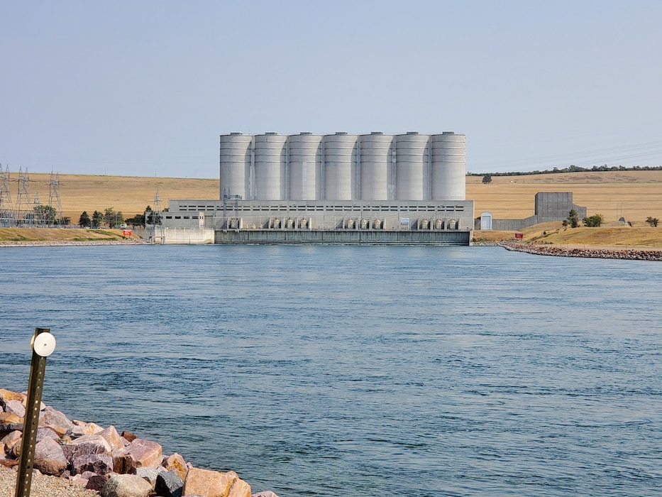 The seven turbines in the Oahe Dam powerplant