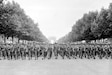 Soldiers from the 28th Division march down the Champs-Elysées in Paris during a 