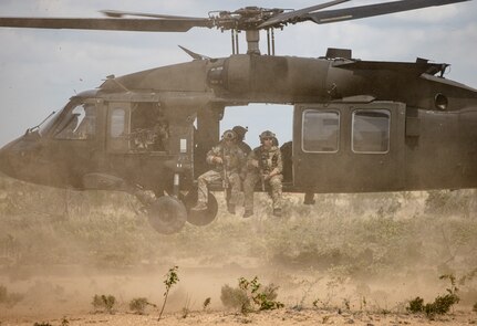 Operators from the 20th Special Forces Group conduct an aerial assault mission during a training exercise near Chester Township, Michigan, on August 6, 2022.