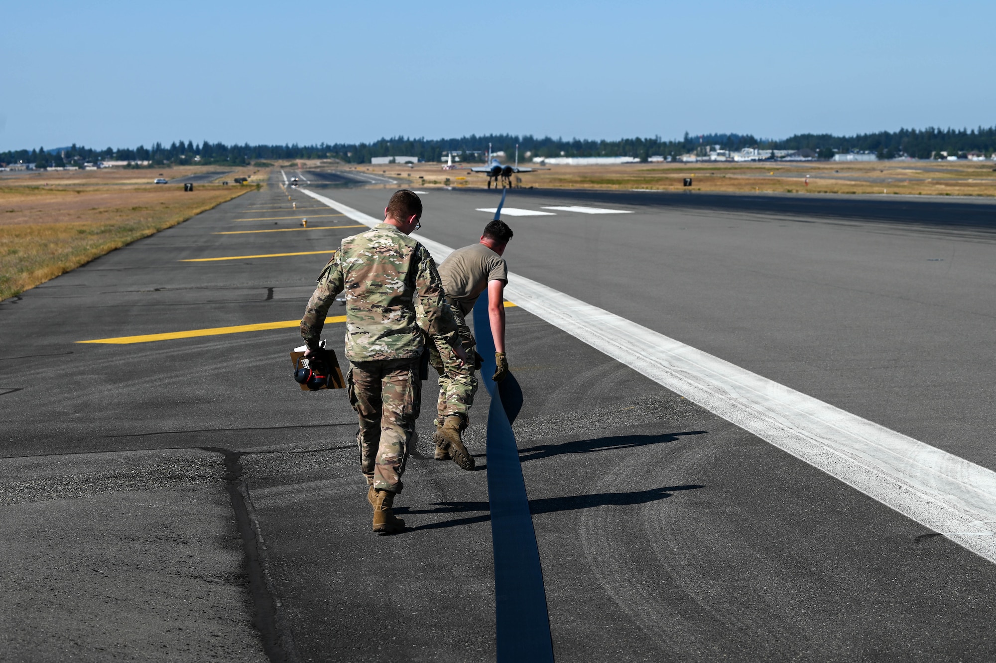 CES uses the barrier arresting system BAK-12 to bring fighters to a stop on the flight line.