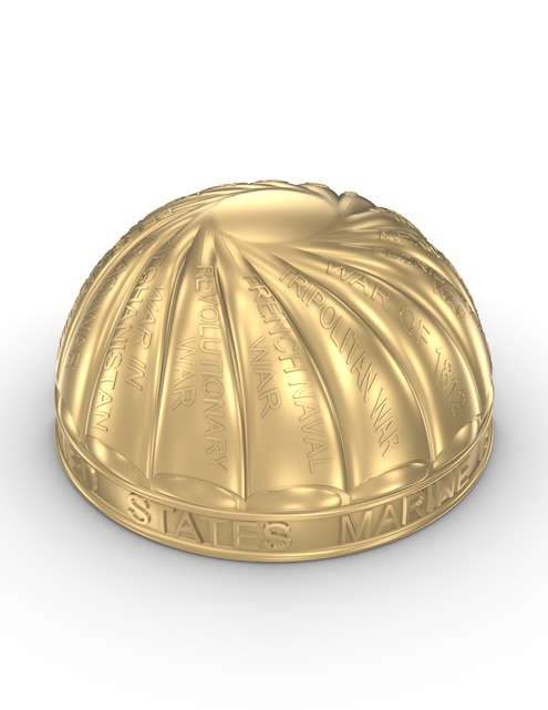 3D rendering of the United States Marine Band mace globe  showing the addition of the War in Afghanistan to the list of wars. Courtesy of Dalman & Narborough.