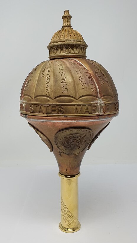 United States Marine Band mace globe prior to receiving its polished finish. Photo courtesy of Dalman & Narborough.