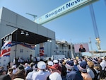 Katie Ledecky, CVN-80 co-sponsor and three-time Olympian delivers remarks at the future USS Enterprise (CVN-80) keel laying ceremony in Newport News, Va., Aug. 27. Ledecky talked about the importance of endurance, fortitude, and consistency in swimming and in life, traits reflected in her favorite training mantras: “Take the lead, keep the lead”; and “No shortcuts.”

Future USS Enterprise will be the ninth U.S. Navy warship to bear the name