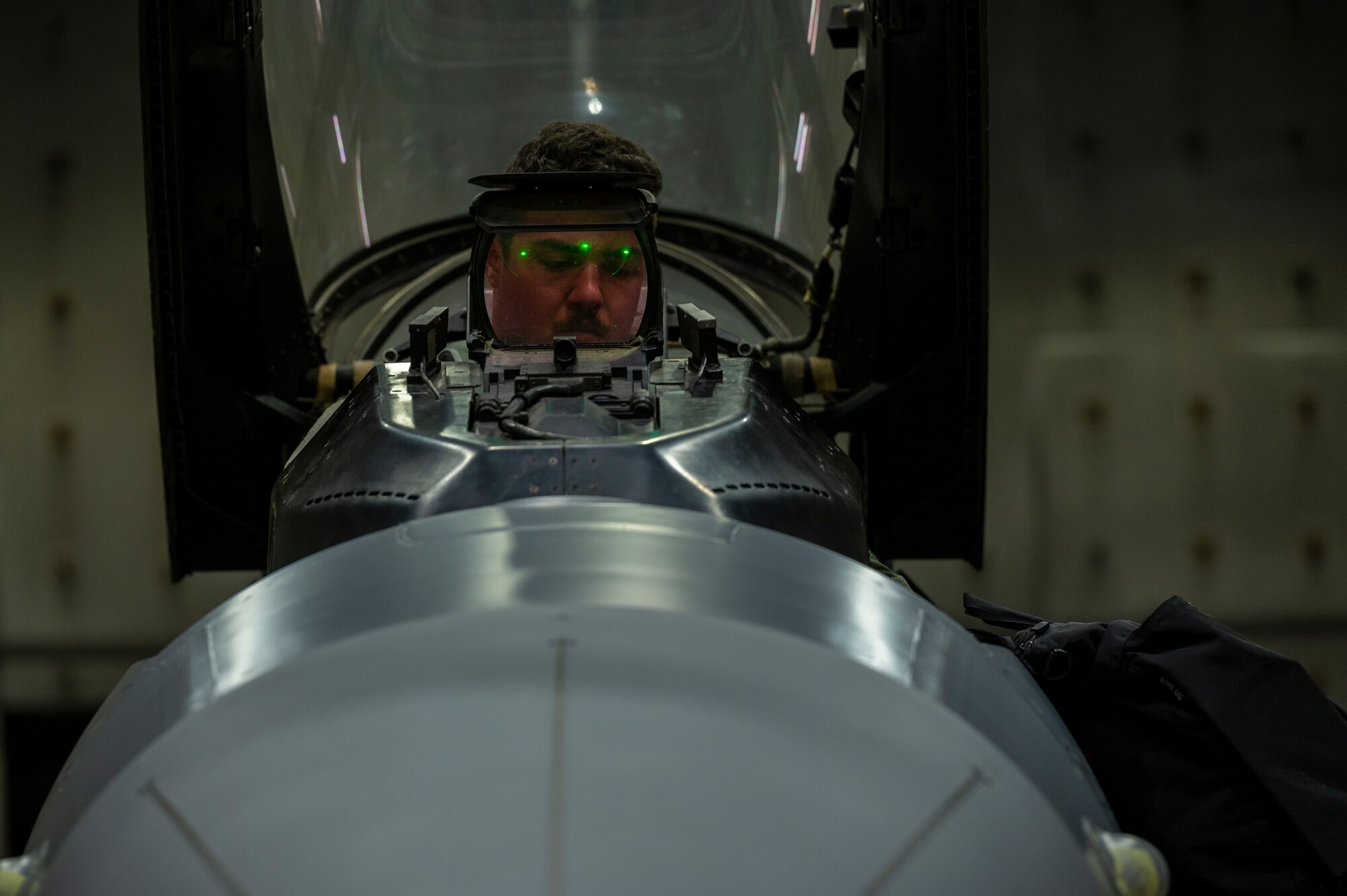 Capt. Shane Davern, 36th Fighter Squadron pilot, performs pre-flight checks on an F-16 Fighting Falcon before a training sortie at Osan Air Base, Republic of Korea, Aug. 15, 2022.
