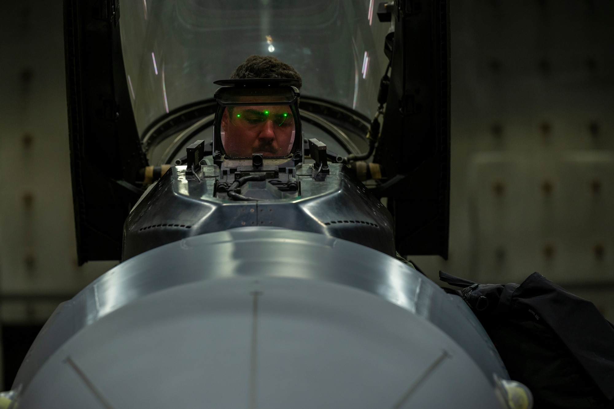 Capt. Shane Davern, 36th Fighter Squadron pilot, performs pre-flight checks on an F-16 Fighting Falcon before a training sortie at Osan Air Base, Republic of Korea, Aug. 15, 2022.
