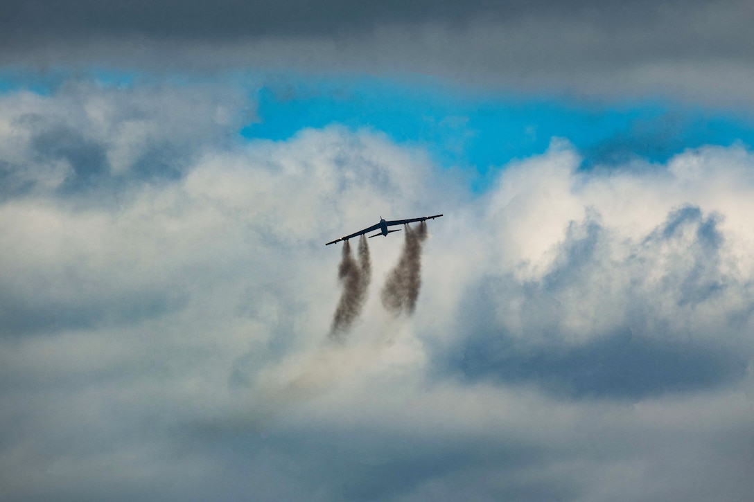 A plane comes in for a landing.