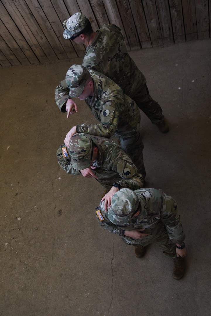 U.S. National Guard Soldiers from Virginia practice their room clearing techniques during during the military exercise “Regional Cooperation 22” Aug. 12, 2022, at a training site near Dushanbe, Tajikistan. During the event, U.S. Soldiers worked alongside their partners from the Tajikistan Ministry of Defense. RC 22 is an annual, multi-national U.S. Central Command-sponsored exercise conducted by U.S. National Guard units in partnership with Central and South Asia nations. (U.S. Army National Guard photo by Sgt. 1st Class Terra C. Gatti)