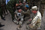 U.S. National Guard Soldiers from Virginia work through medical training lanes alongside their counterparts from the Tajikistan Ministry of Defense during the exercise “Regional Cooperation 22” Aug. 14, 2022, at a training site near Dushanbe, Tajikistan. RC 22 is an annual, multi-national U.S. Central Command-sponsored exercise conducted by U.S. forces in partnership with Central and South Asia nations. (U.S. Army National Guard photo by Sgt. 1st Class Terra C. Gatti)