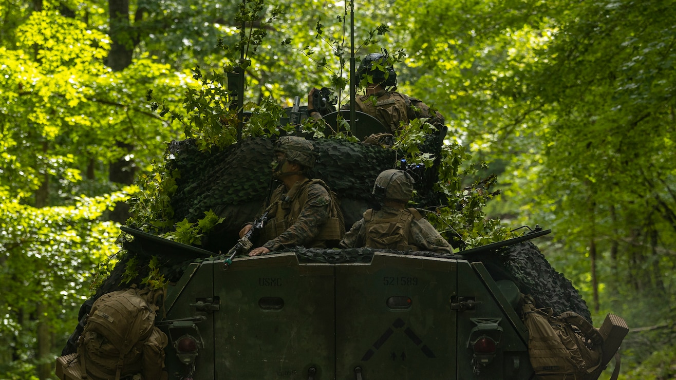 U.S. Marines with 2d Light Armored Reconnaissance Battalion (LAR), 2d Marine Division, operate a light armored vehicle during a Marine Corps Combat Readiness Evaluation (MCCRE) on Fort Pickett, Virginia, Aug. 6, 2022. The MCCRE evaluates the combat readiness of 2d LAR in preparation for their future deployment with the 26th Marine Expeditionary Unit. (U.S. Marine Corps photo by Lance Cpl. Deja Thomas)