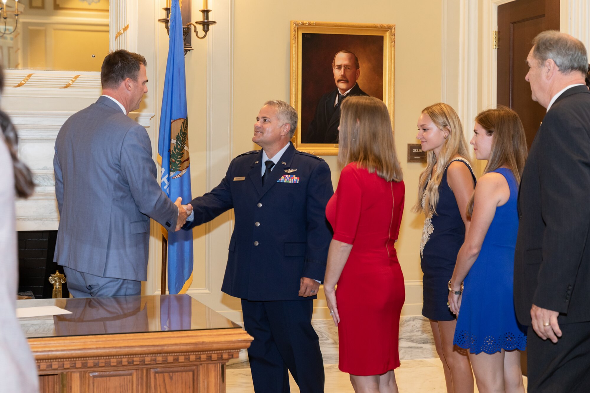 Photo of Oklahoma Governor, Newbold family and OK Rep Roberts