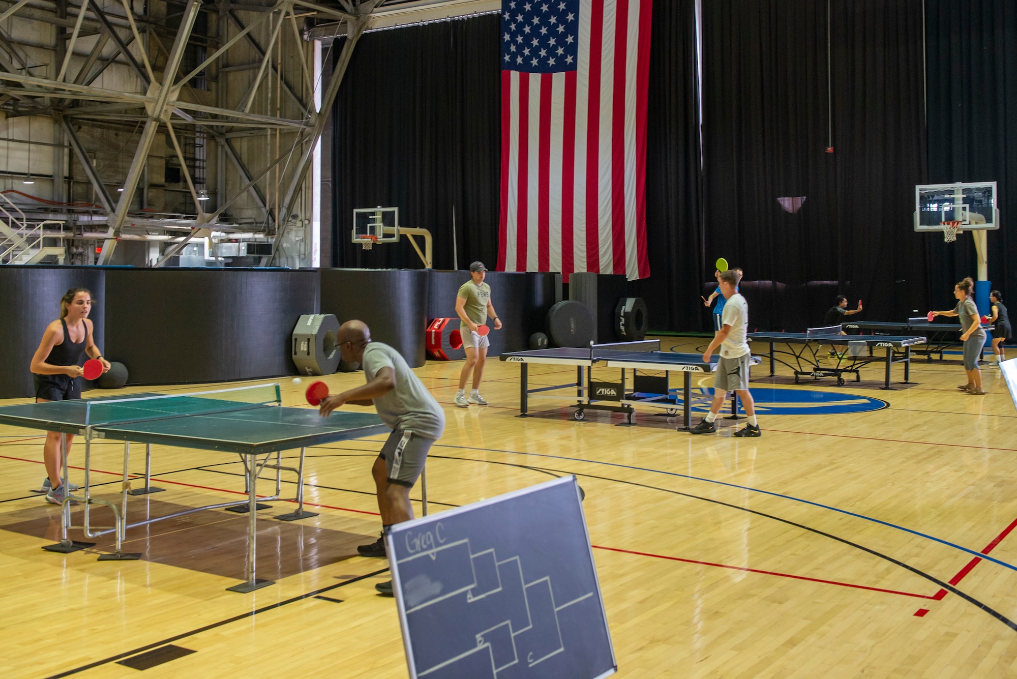 Participants compete in the Ping-Pong tournament at Wright Field Fitness Center.