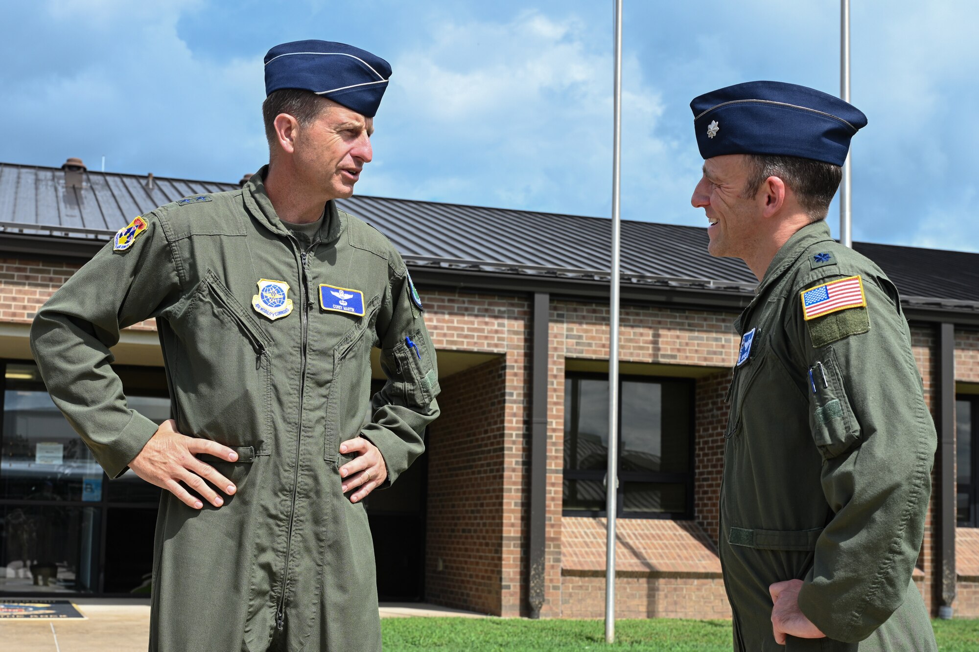 Maj. Gen. Corey Martin talks with Lt. Col. Michael Hutchins.